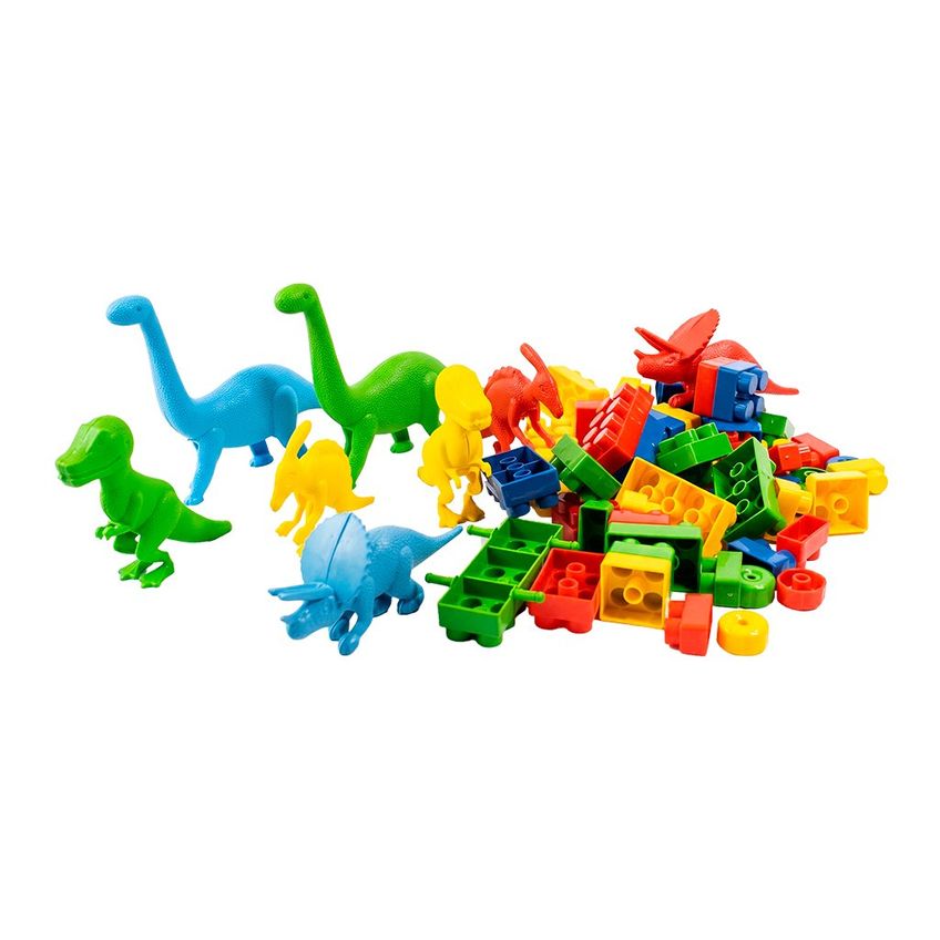 Kit Criativo Bloco De Montar 108 Peças Com 16 Mini Dinossauros - imagem 2