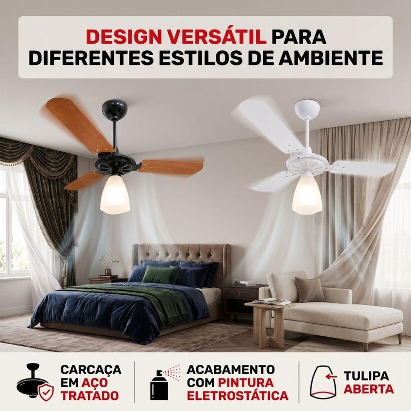 Ventilador De Teto Aeris 3 Pás Tulipa Aberta Casa Lys - Marrom - 220v - imagem 4
