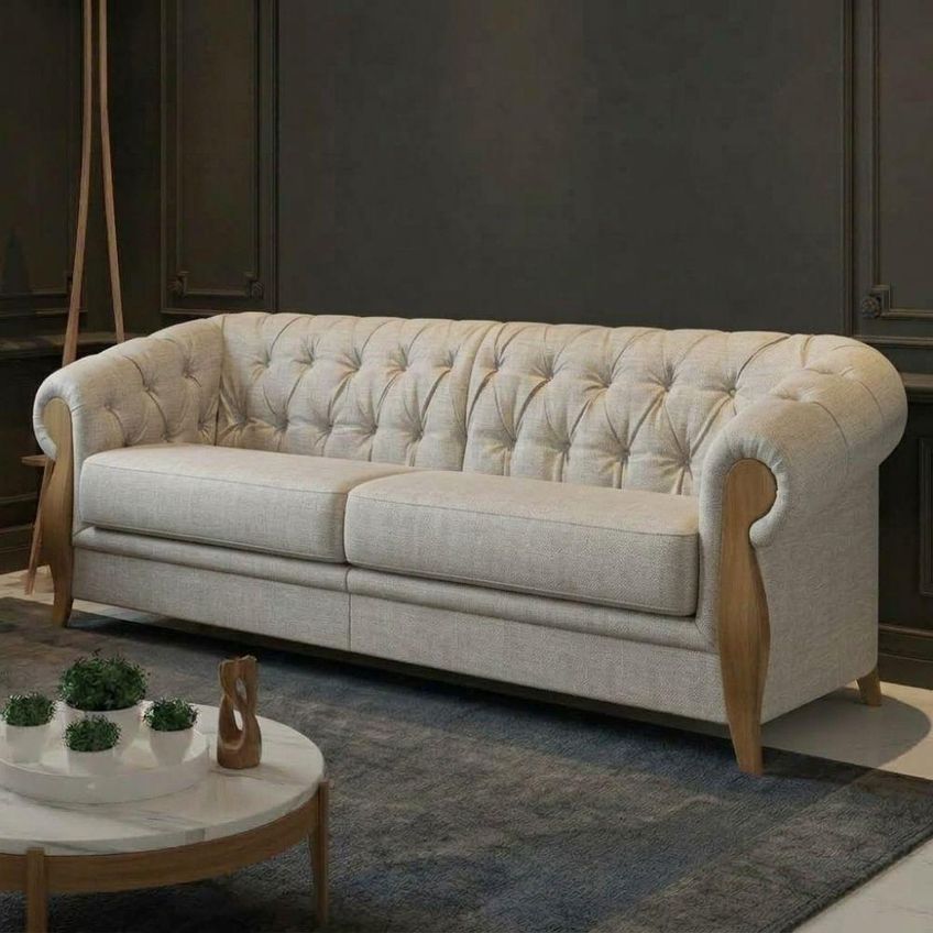 Sofá Living Capitonê 2 Lugares Milano 188 Cm Pé Madeira Linho TCS 701 Moll - imagem 2