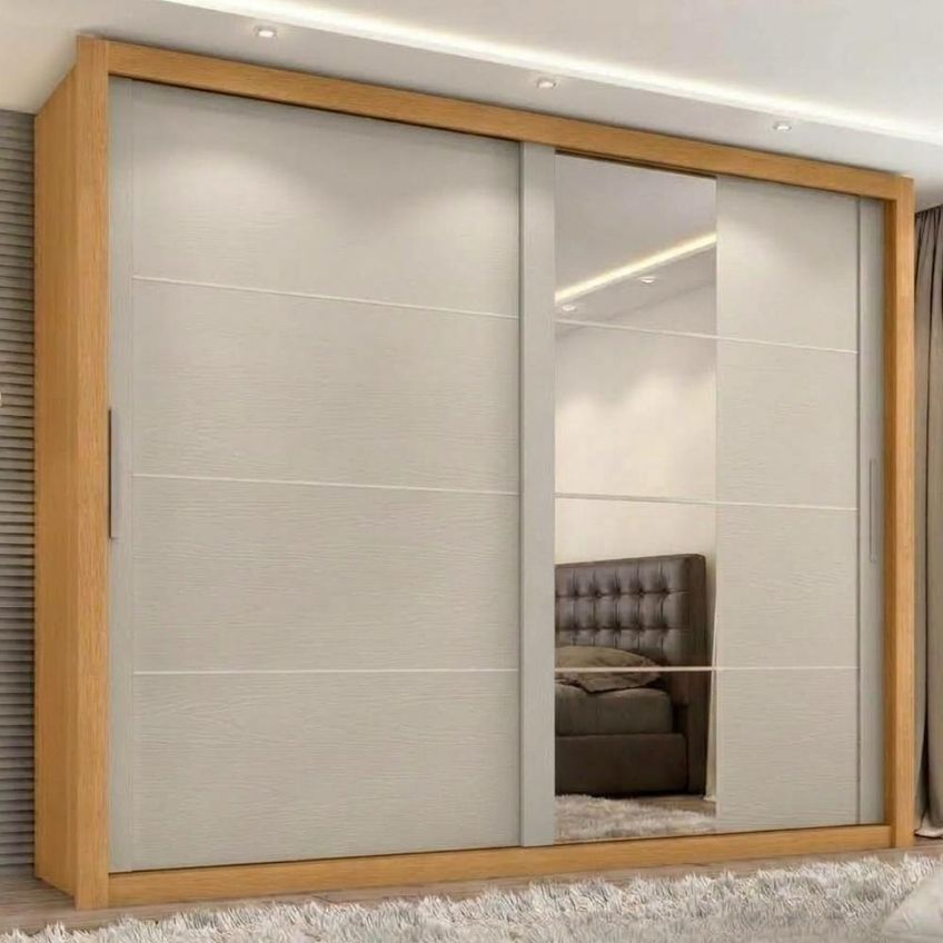Guarda Roupa Casal 2 Portas De Correr Com Espelho Imperio 272 Cm Cinamomo Areia Zanz - imagem 2