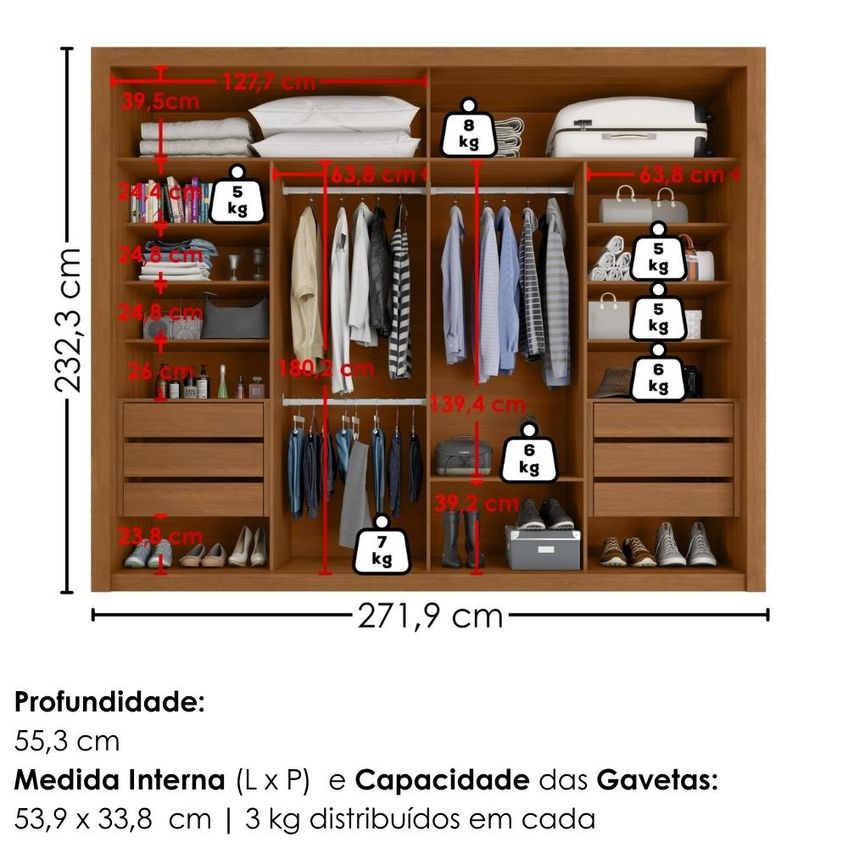 Guarda Roupa Casal 2 Portas De Correr Com Espelho Imperio 272 Cm Cinamomo Areia Zanz - imagem 3