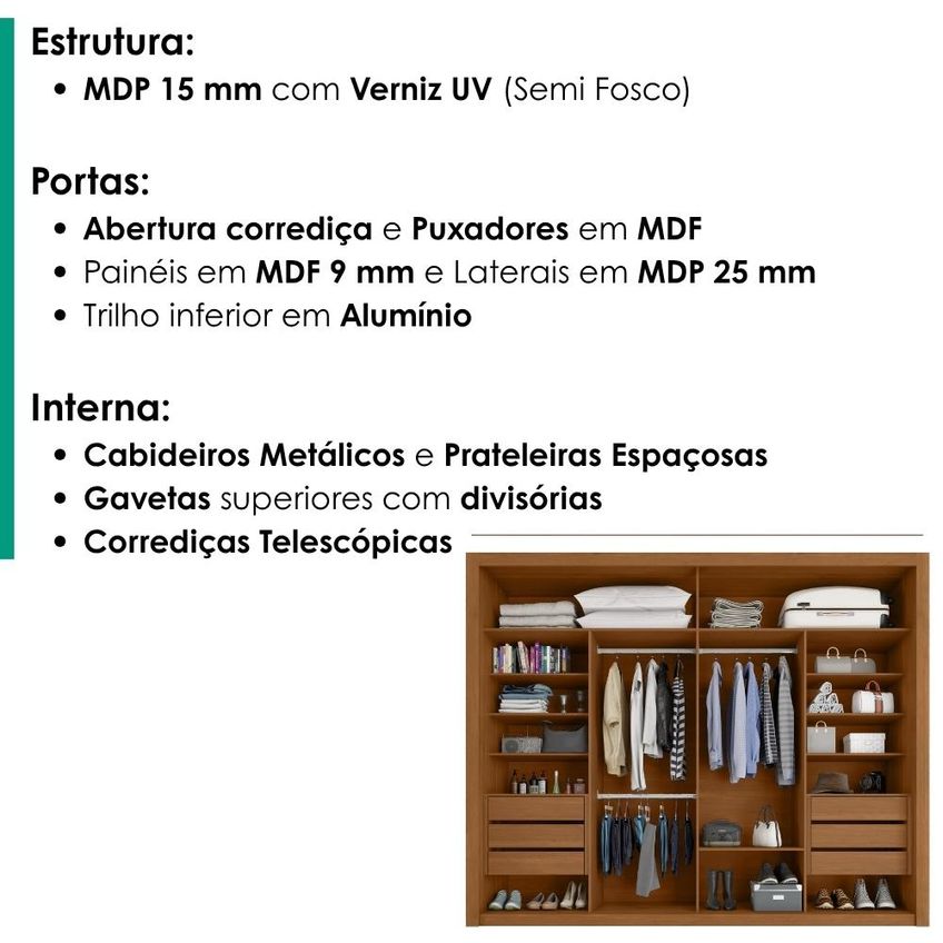 Guarda Roupa Casal 2 Portas De Correr Com Espelho Imperio 272 Cm Cinamomo Areia Zanz - imagem 4