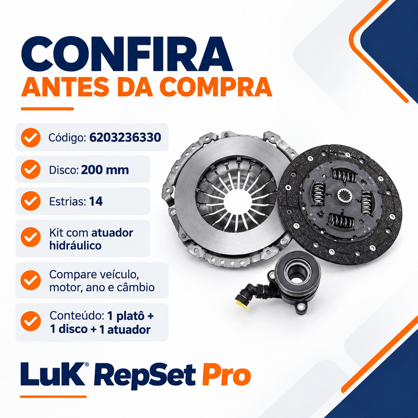 Kit De Embreagem Com Atuador Cobalt Corsa Meriva Montana Onix Prisma Luk 6203236330 - imagem 3