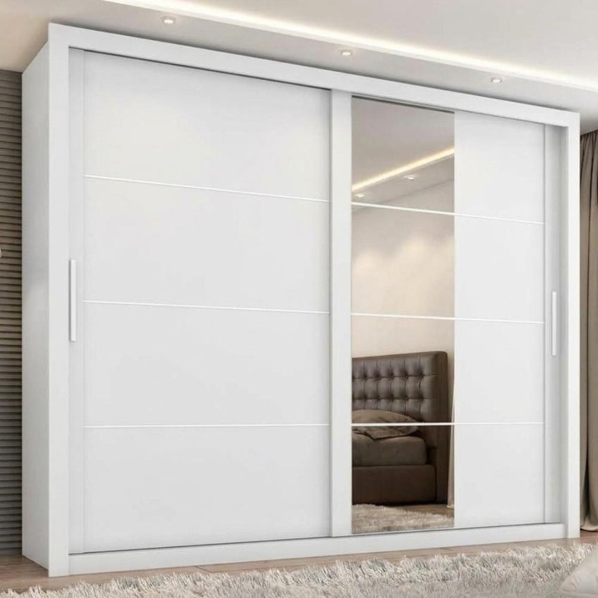 Guarda Roupa Casal 2 Portas De Correr Com Espelho Imperio 272 Cm Branco Absoluto Zanz - imagem 2