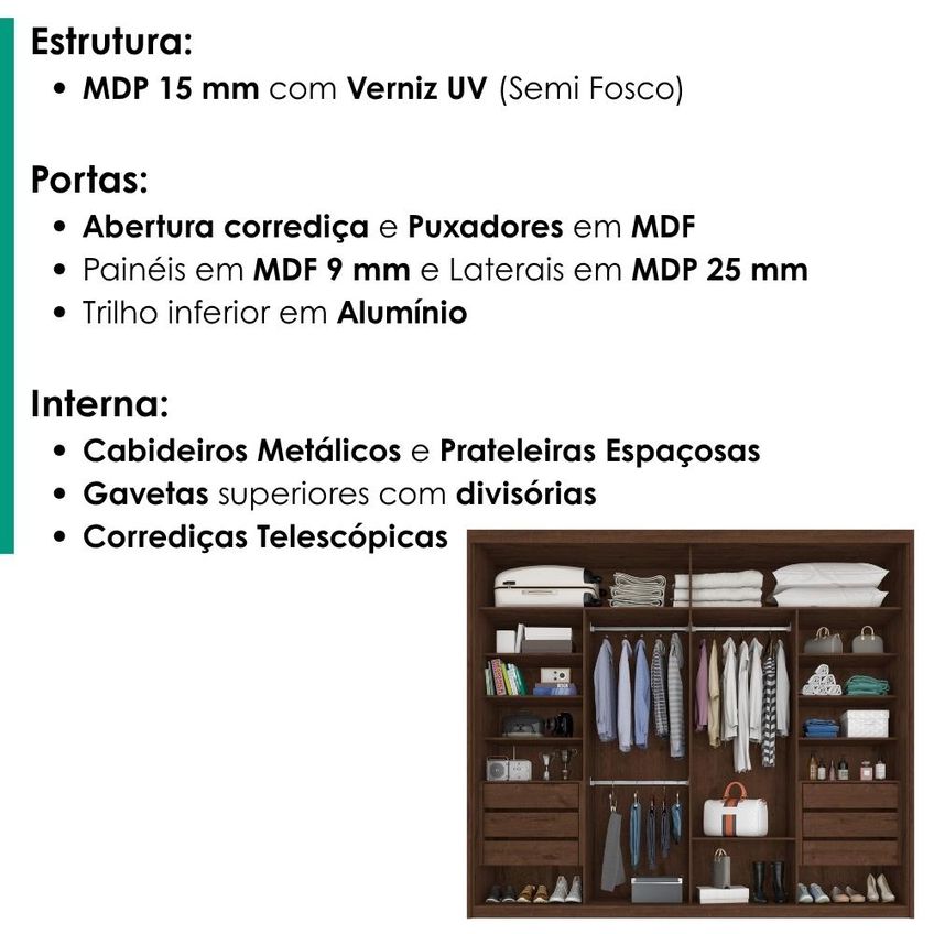 Guarda Roupa Casal 2 Portas De Correr Com Espelho Imperio 272 Cm Jacaranda Off White Zanz - imagem 4