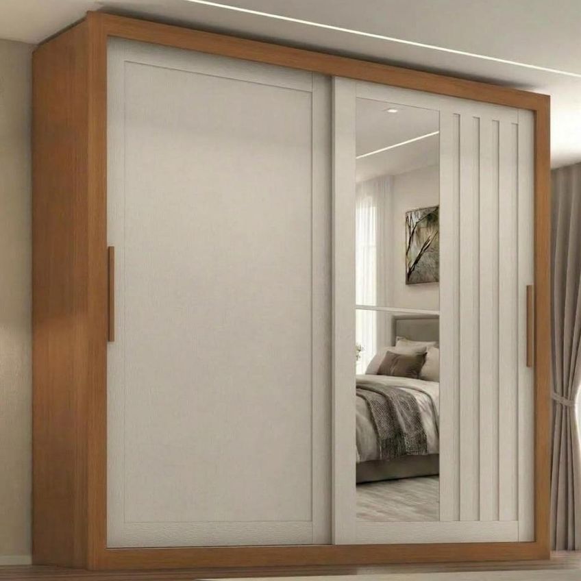 Guarda Roupa Casal 2 Portas De Correr Com Espelho Trian 220 Cm Cinamomo Areia Zanz - imagem 2