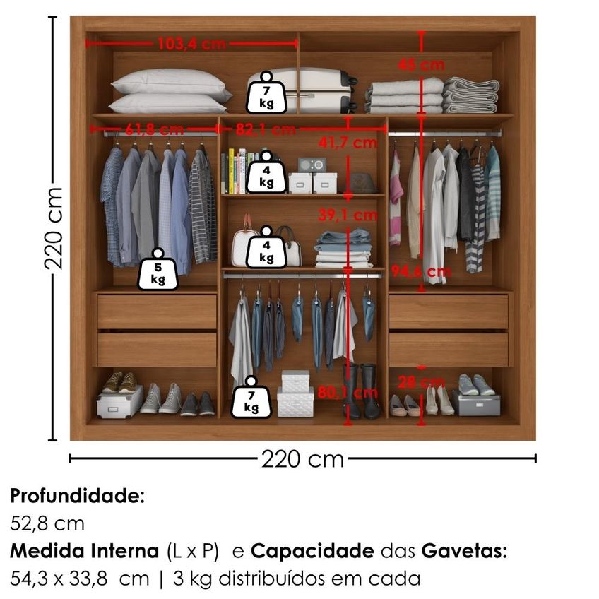 Guarda Roupa Casal 2 Portas De Correr Com Espelho Trian 220 Cm Cinamomo Areia Zanz - imagem 3