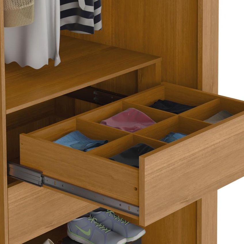 Guarda Roupa Casal 2 Portas De Correr Com Espelho Trian 220 Cm Cinamomo Areia Zanz - imagem 5