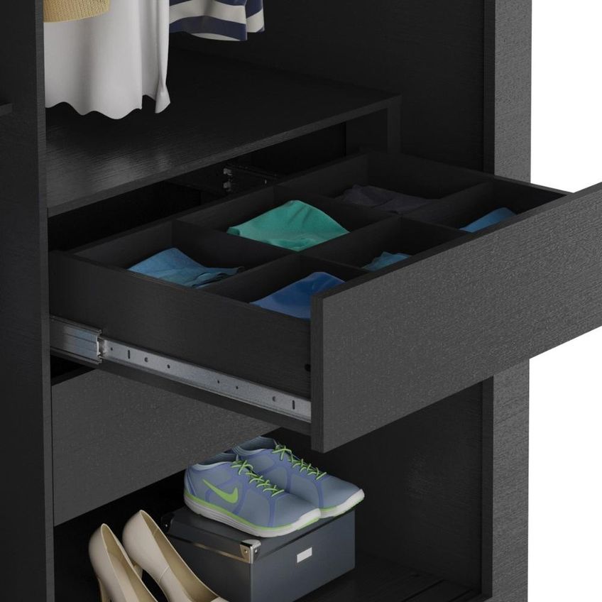 Guarda Roupa Casal 2 Portas De Correr Com Espelho Trian 220 Cm Preto Zanz - imagem 5