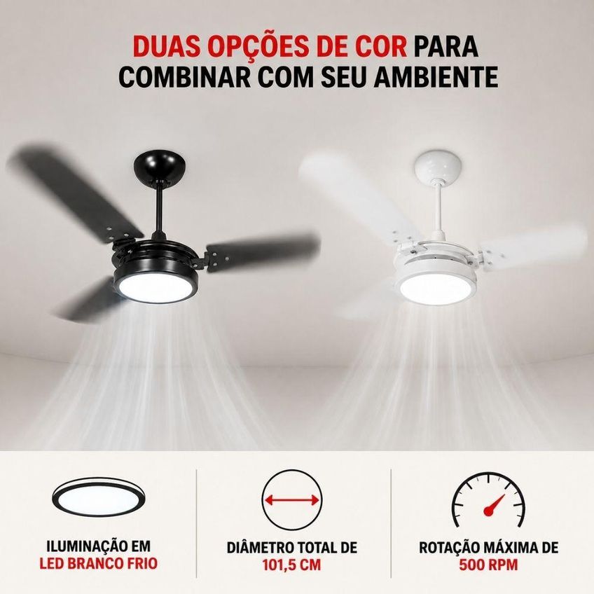 Ventilador De Teto Ventus 3 Pás Com Led 6k Casa Lys - Branco - 110v - imagem 3
