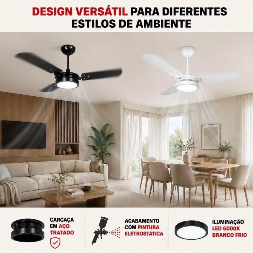 Ventilador De Teto Ventus 3 Pás Com Led 6k Casa Lys - Branco - 110v - imagem 4