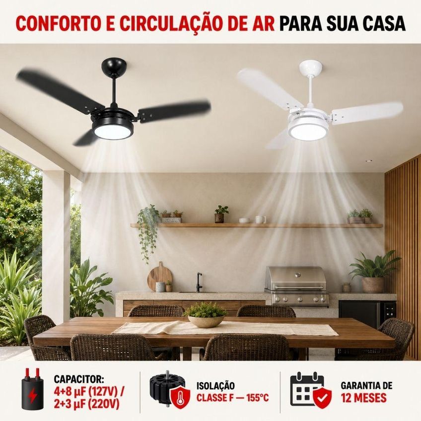 Ventilador De Teto Ventus 3 Pás Com Led 6k Casa Lys - Branco - 110v - imagem 5