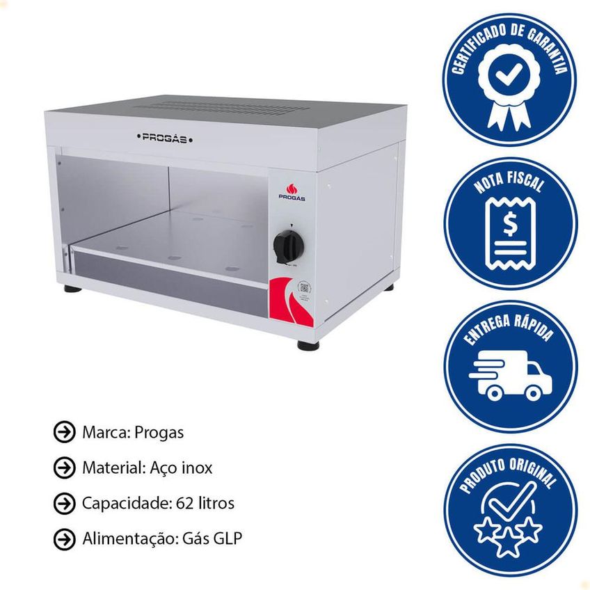 Forno Gratinador Salamandra Progás A Gás Queimador Infravermelho Em Inox PRS-62G - imagem 4