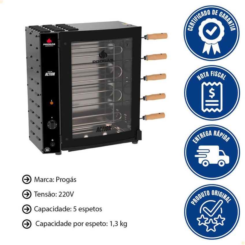 Forno Assador Rotativo Action Elétrico Progás Prac-05e 5 Espetos 220v - imagem 4