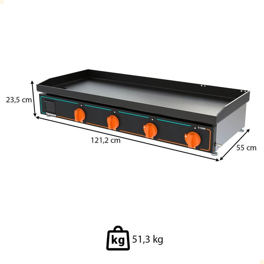 Chapa Bifeteira Deguste Luxo New Venâncio 120 Cm A Gás GLP C120N 78424 - imagem 3
