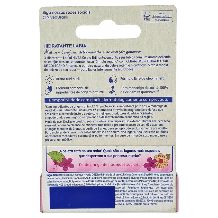 Hidratante Labial Nivea Mulan Disney Princesa Cereja Brilhante 4,8g - imagem 2