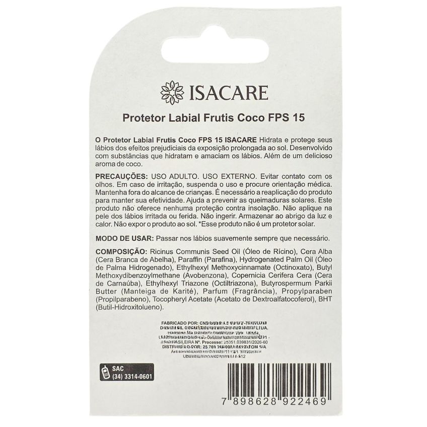 Protetor Labial Isacare Frutis Coco Fps 15 Com Cor 3,5g - imagem 2