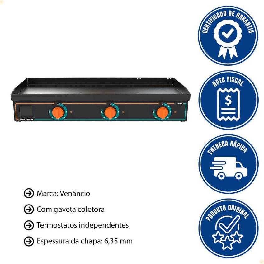 Chapa Bifeteira Deguste Luxo New Venâncio Elétrica 220v CE120N 78420 - imagem 2