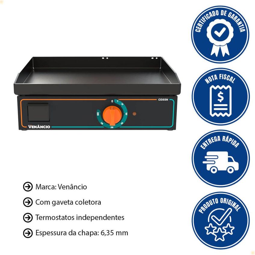 Chapa Bifeteira Deguste Luxo New Venâncio 65 Cm Elétrica 220v CE65N 78422 - imagem 2