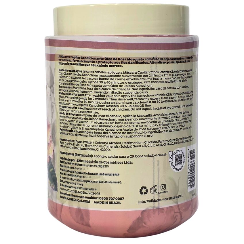 Máscara Capilar Revitalizante Kanechom Óleo De Rosa Mosqueta E Jojoba Vegano 1kg - imagem 2
