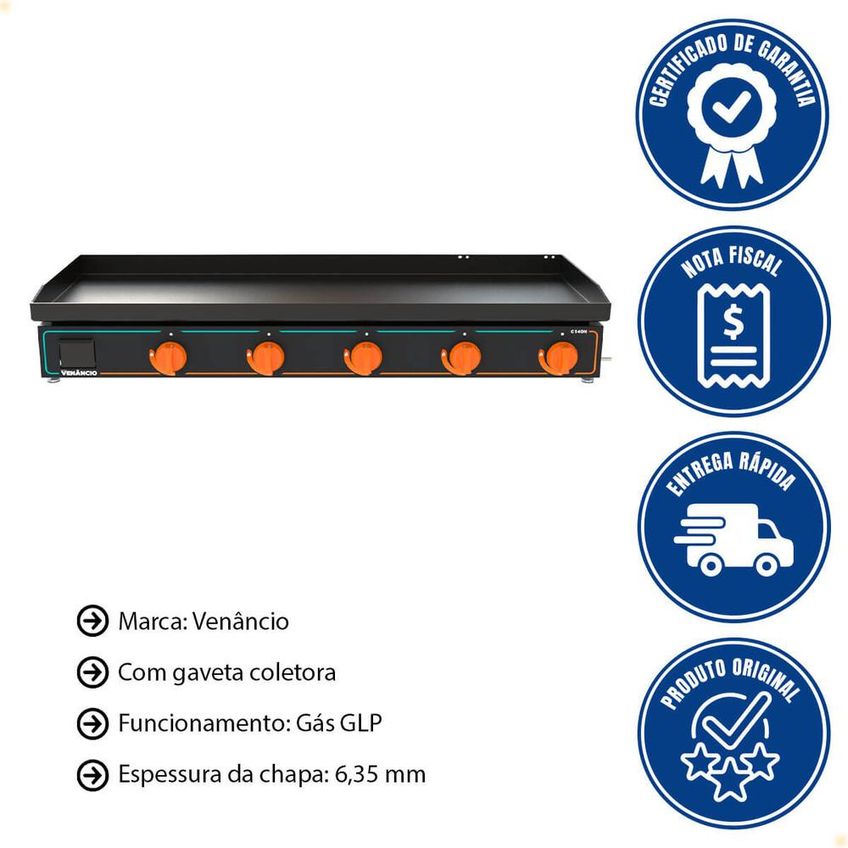 Chapa Bifeteira Deguste Luxo New Venâncio 140 Cm A Gás GLP C140N 78427 - imagem 2
