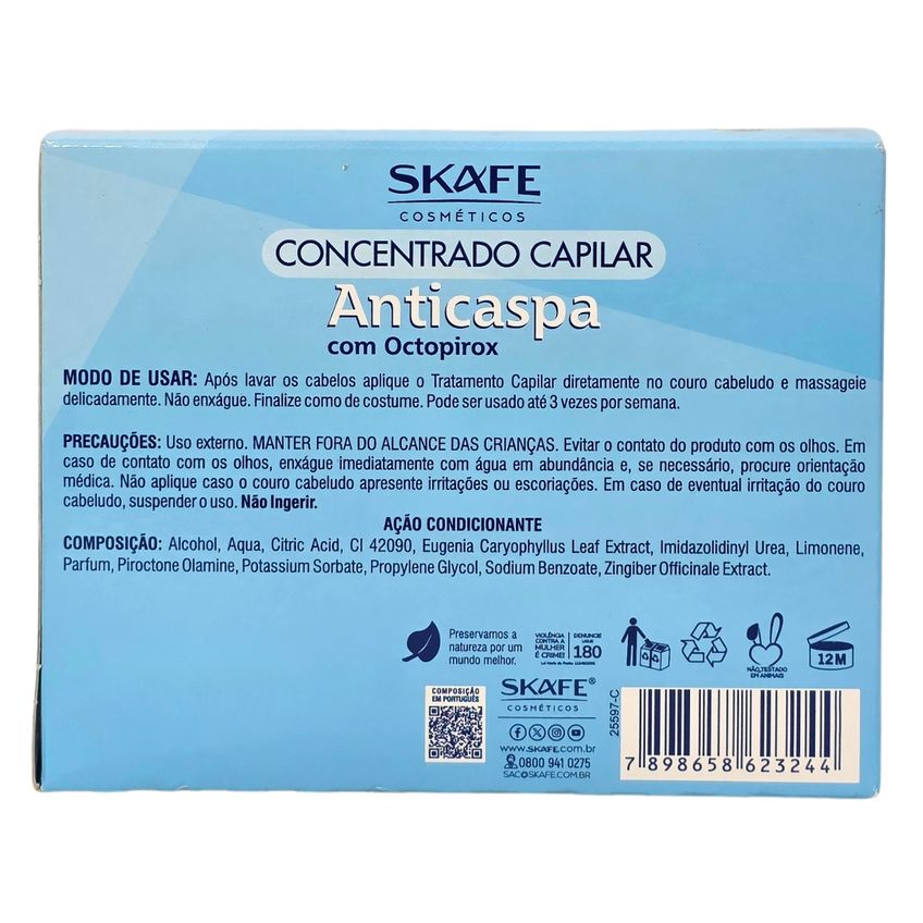 Kit 24 Ampola Concentrado Capilar Anticaspa Com Octopirox Skafe 10ml Cada - imagem 2