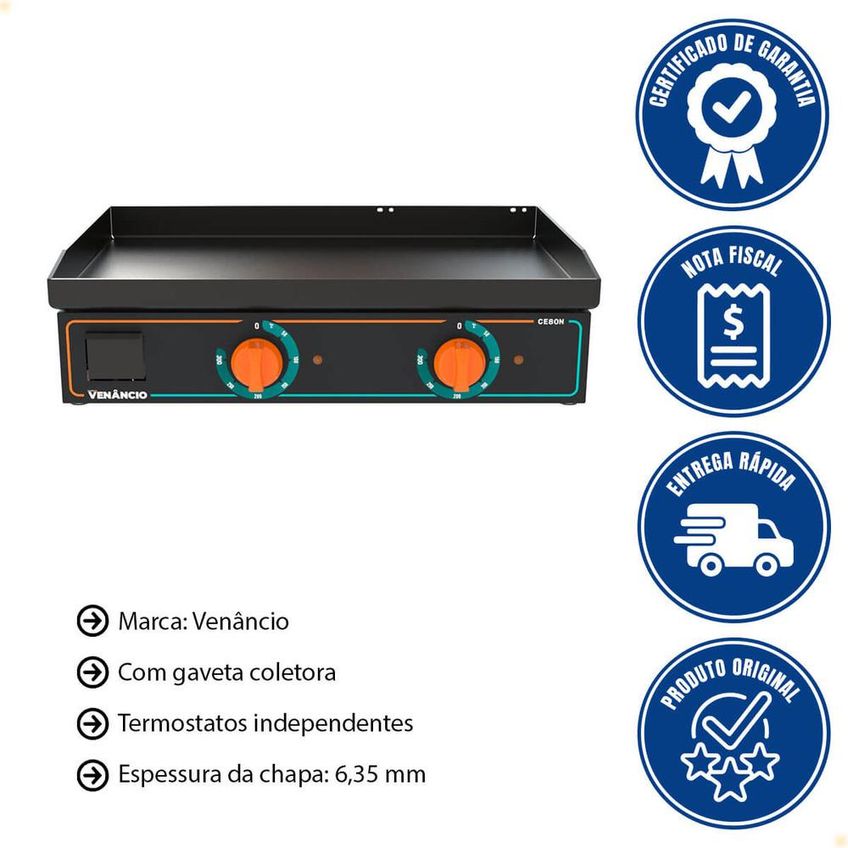 Chapa Bifeteira Deguste Luxo New Venâncio 80 Cm Elétrica 220v Ce80n 78423 - imagem 2