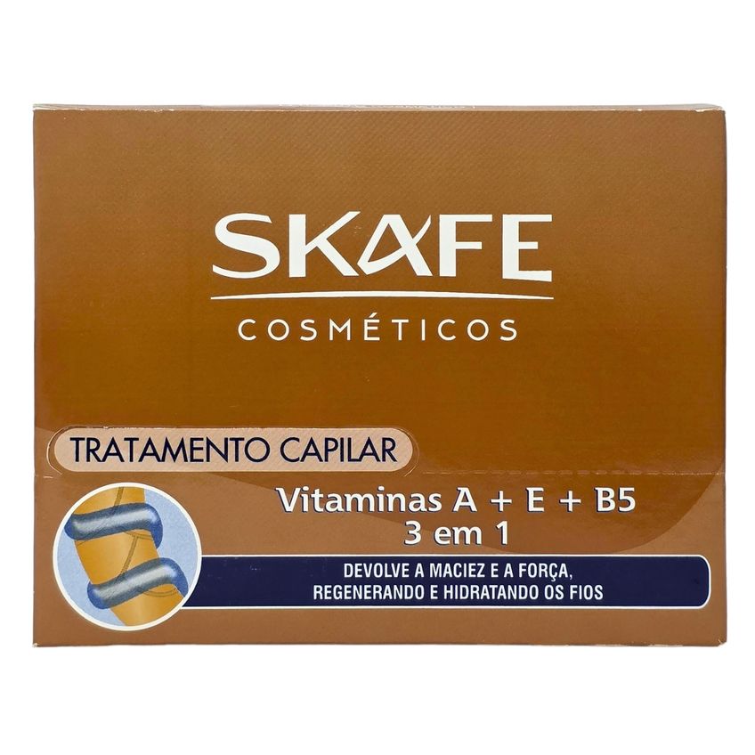 Kit 24 Ampolas De Tratamento Capilar 3 Em 1 Vitaminas A + E + B5 Skafe 10ml - imagem 3