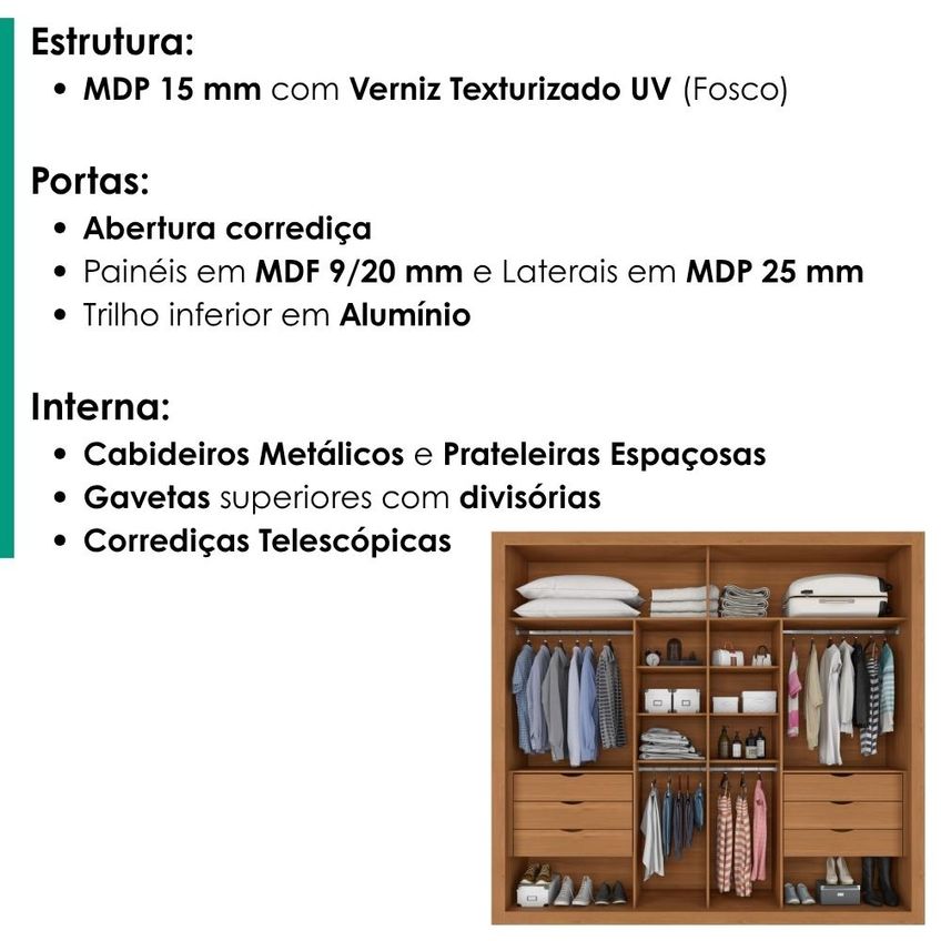 Guarda Roupa Casal 2 Portas De Correr Com Espelho Versale 241 Cm Cinamomo Zanz - imagem 4