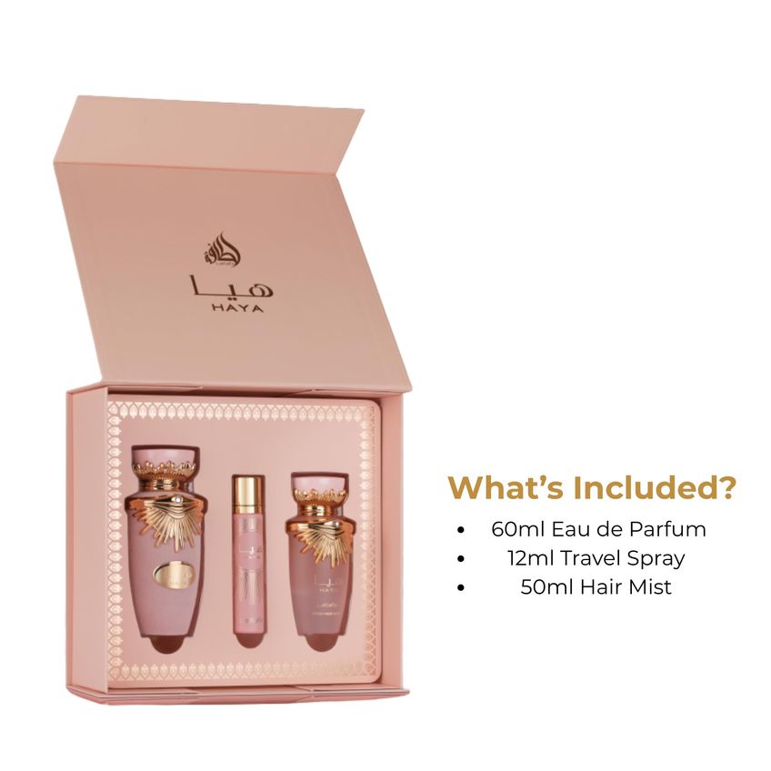 Fragrância Lattafa Haya 100 ml + 12 ml + Spray Para Cabelo - imagem 2