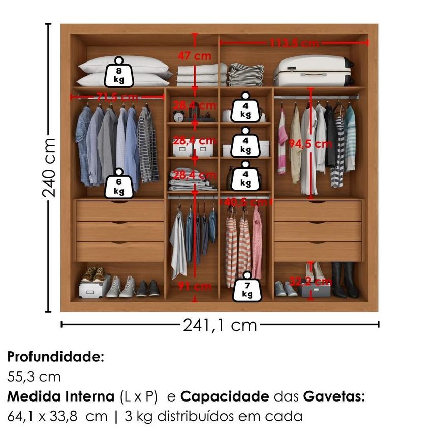 Guarda Roupa Casal 2 Portas De Correr Com Espelho Versale 241 Cm Cinamomo Areia Zanz - imagem 3