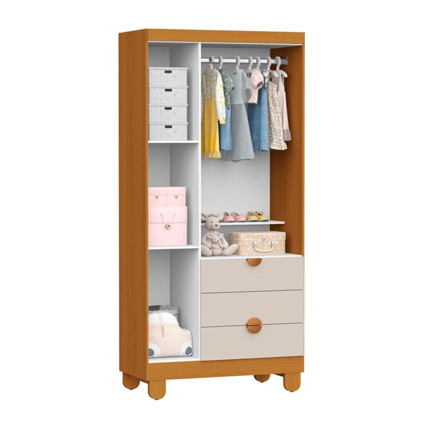 Cômoda Sapateira 1 Porta E 4 Gavetas E Guarda Roupa 3 Portas E 3 Gavetas Apolo Areia Fosco/savana - Reller Móveis - imagem 3