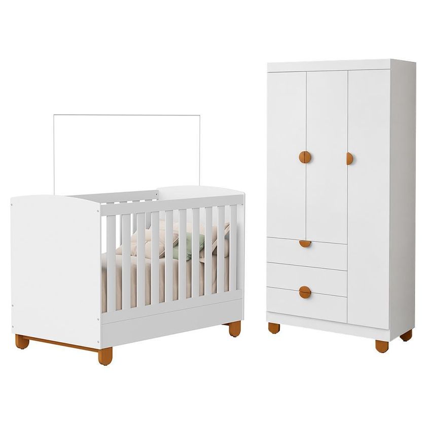Berço Mini Cama Com Guarda Roupa 3 Portas E 3 Gavetas Apolo Branco Fosco - Reller Móveis - imagem 2