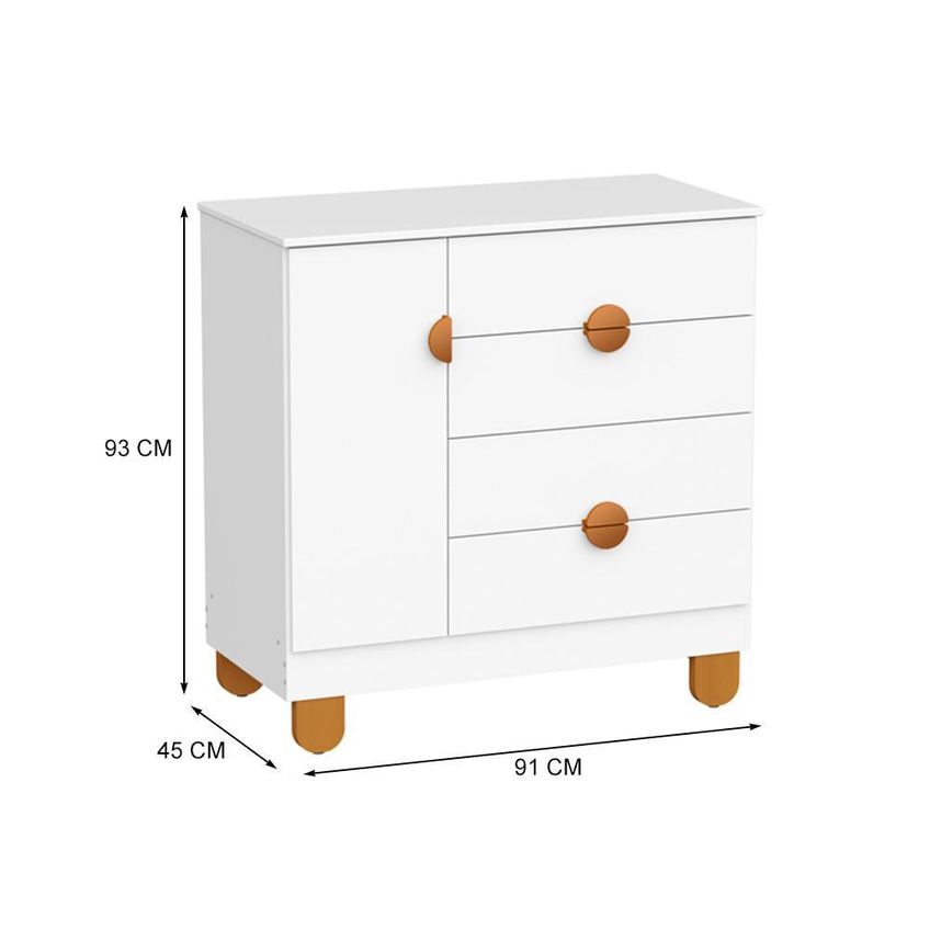 Cômoda Sapateira Apolo 1 Porta E 4 Gavetas Branco Fosco - Reller Móveis - imagem 4