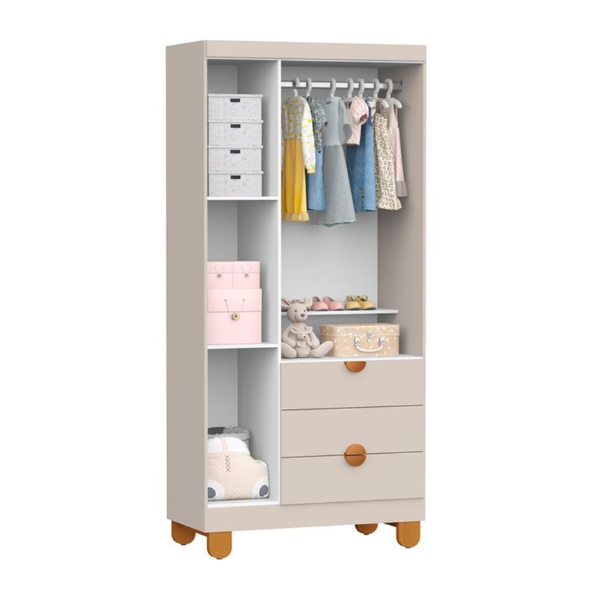 Berço Mini Cama Com Guarda Roupa 3 Portas E 3 Gavetas Apolo Areia Fosco - Reller Móveis - imagem 4