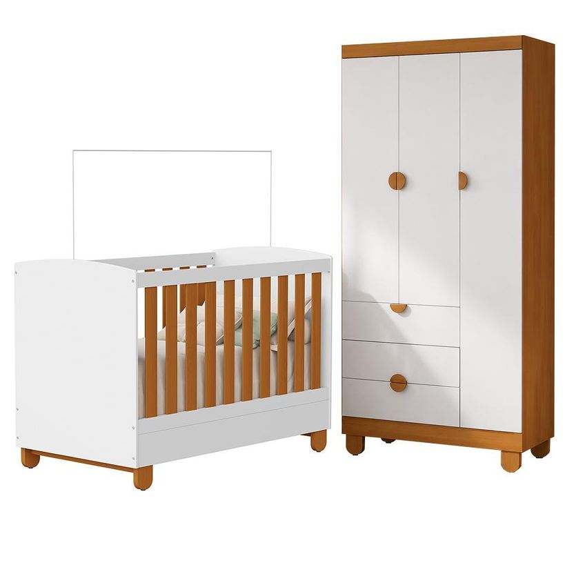 Berço Mini Cama Com Guarda Roupa 3 Portas E 3 Gavetas Apolo Branco Fosco/savana - Reller Móveis - imagem 2