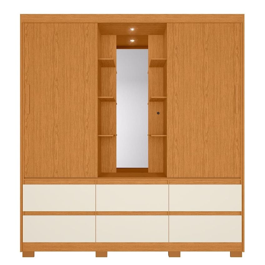Guarda-roupa Atena Casal 2 Portas De Correr 6 Gavetas Com Camarim E Led Palumóveis - imagem 3