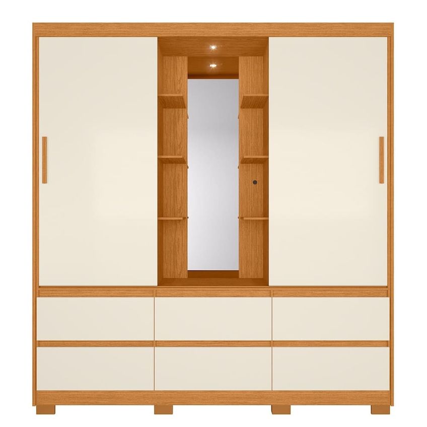Guarda-roupa Atena Casal 2 Portas De Correr 6 Gavetas Com Camarim E Led Palumóveis - imagem 4