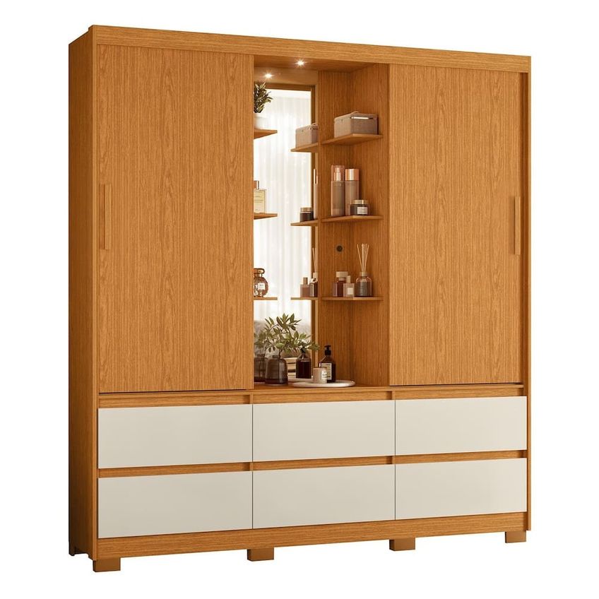 Guarda-roupa Atena Casal 2 Portas De Correr 6 Gavetas Com Camarim E Led Palumóveis - imagem 5
