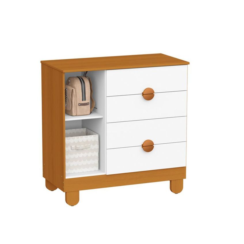 Cômoda Sapateira 1 Porta E 4 Gavetas E Guarda Roupa 3 Portas E 3 Gavetas Apolo Branco Fosco/savana - Reller Móveis - imagem 4