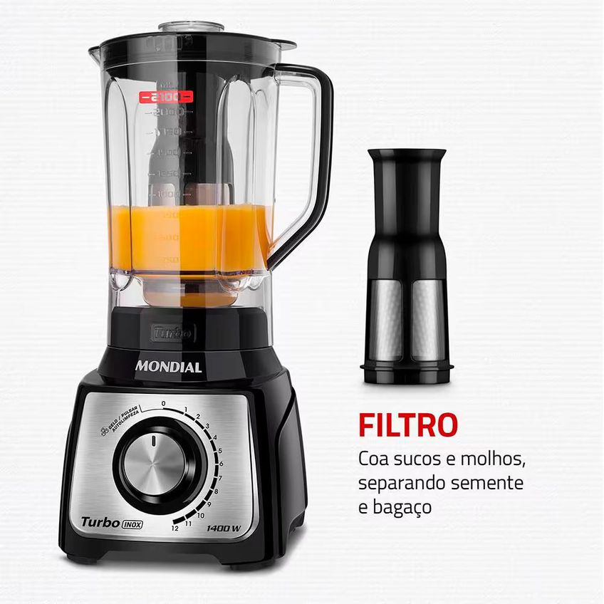 Liquidificador Turbo Inox L-1400 12 Velocidades 1400W 3L Mondial - imagem 5