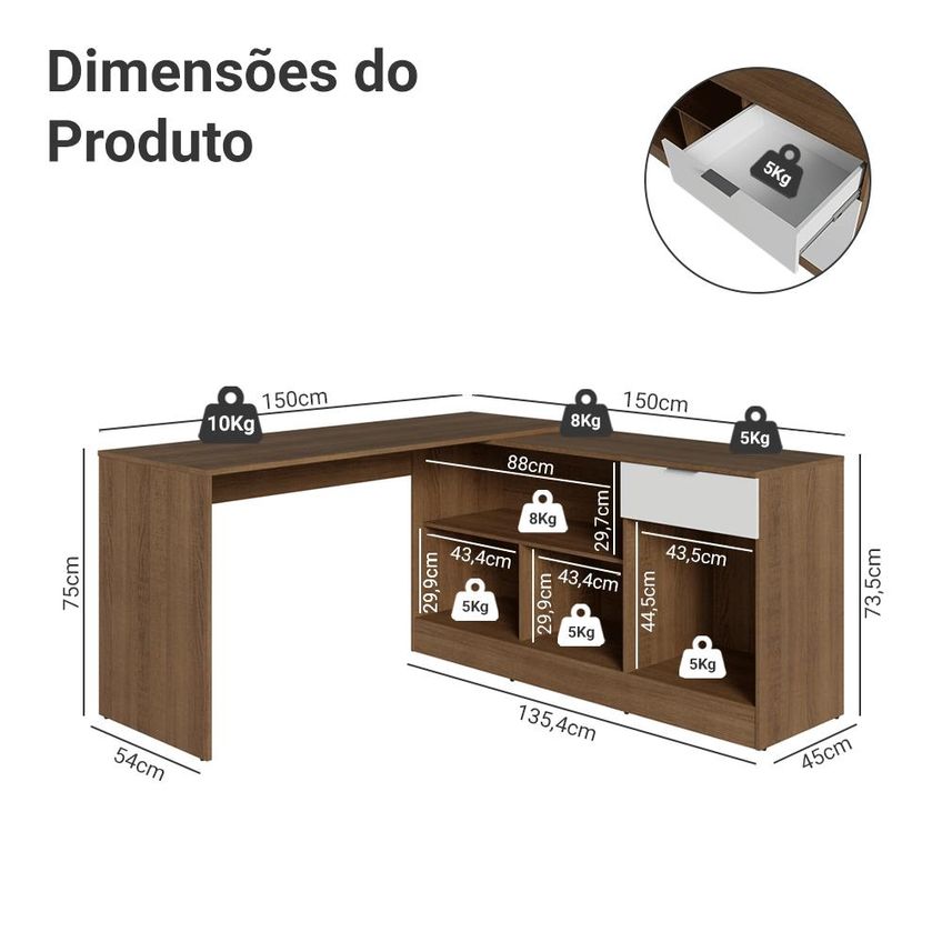 Escrivaninha De Canto Rustic/Branco Roma Madesa - imagem 3