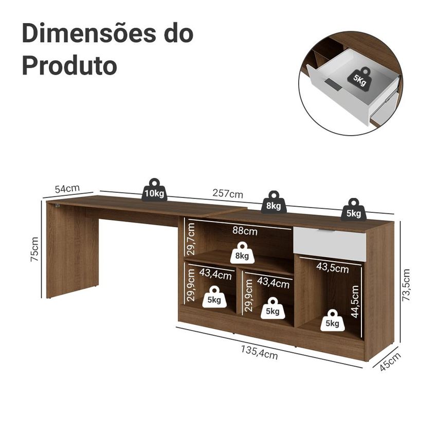 Escrivaninha De Canto Rustic/Branco Roma Madesa - imagem 4