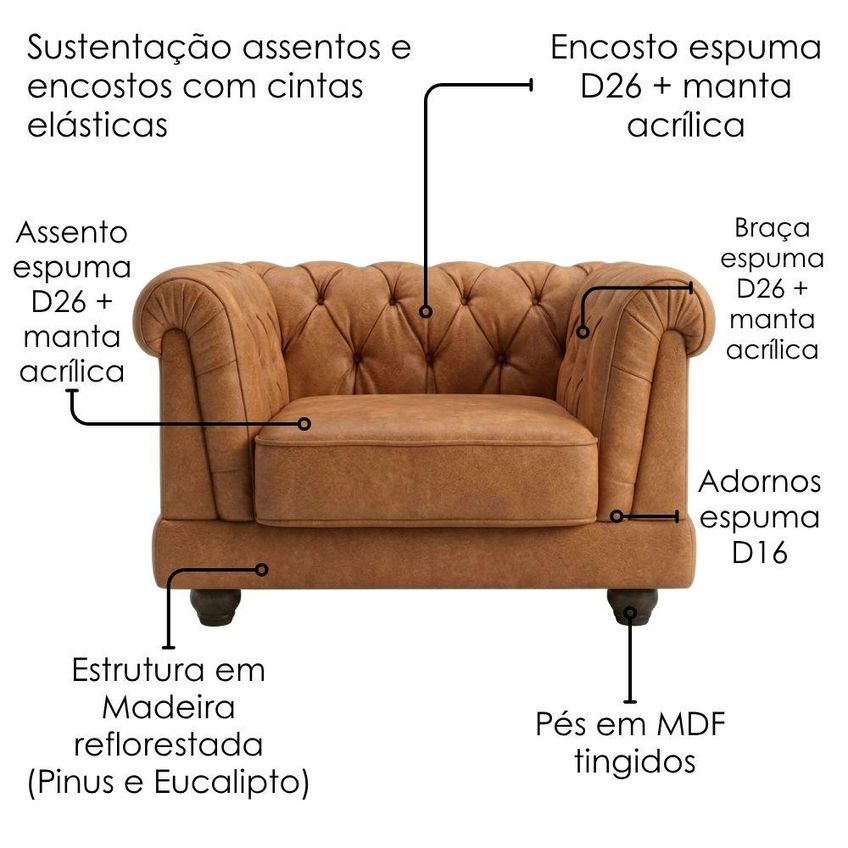 Poltrona Decorativa Capitone Acorde Pes MDF Courino TCS 727 Moll - imagem 5
