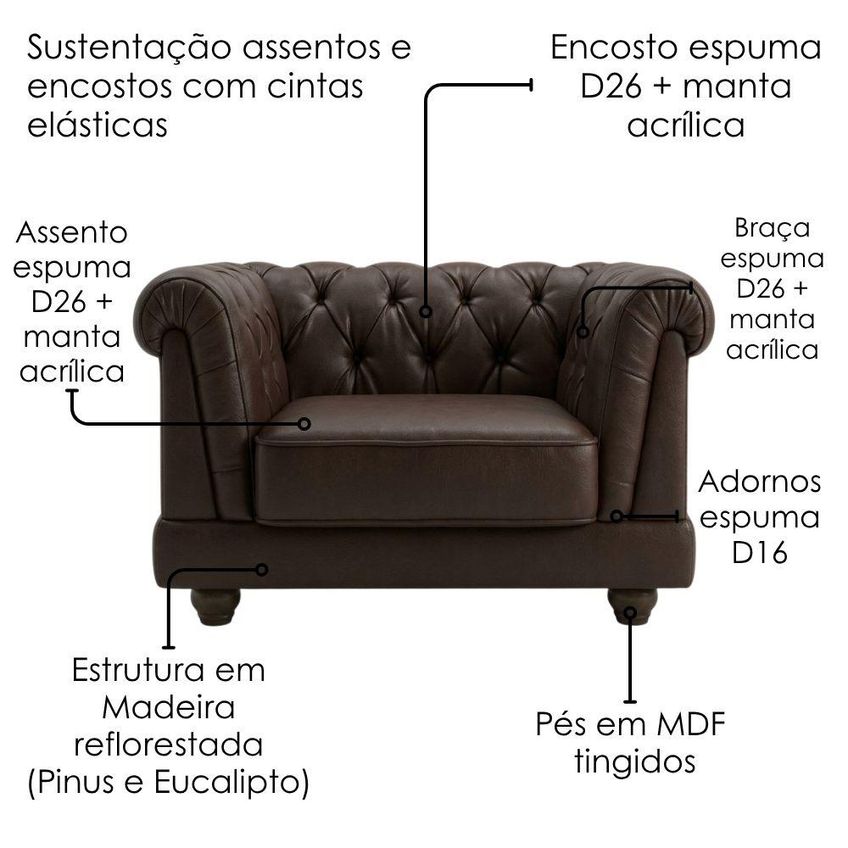 Poltrona Decorativa Capitone Acorde Pes MDF Courino TCS 721 Moll - imagem 5
