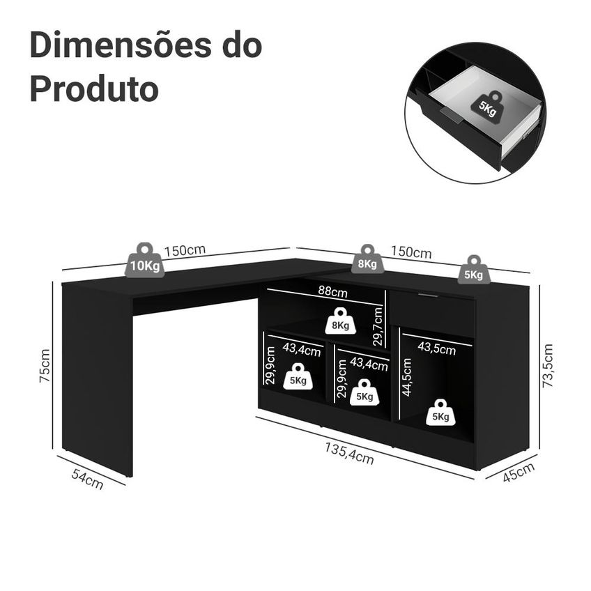 Escrivaninha De Canto Preto Roma Madesa - imagem 3
