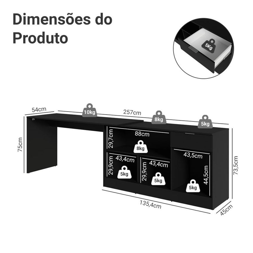 Escrivaninha De Canto Preto Roma Madesa - imagem 4