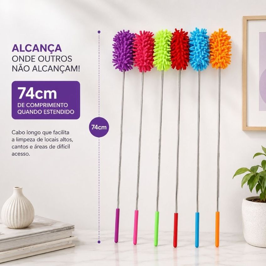 Espanador De Microfibra Flexível E Lavável Com Cabo Extensível Para Limpeza - imagem 3
