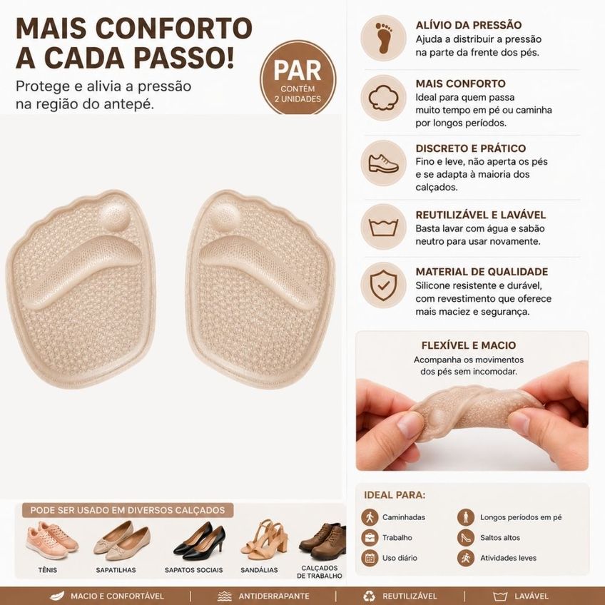 Par Protetor Plantar Em Gel De Silicone Revestido Com Tecido Para Antepé - imagem 2