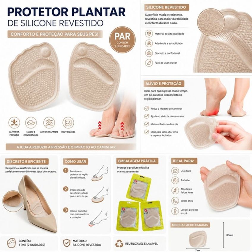 Par Protetor Plantar Em Gel De Silicone Revestido Com Tecido Para Antepé - imagem 3